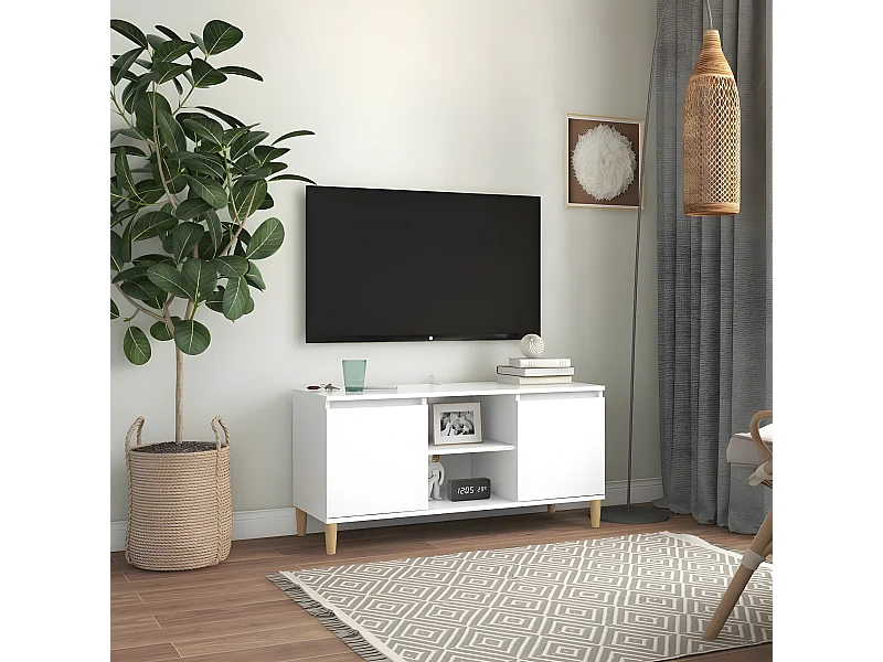 Meuble TV avec pieds en bois massif Blanc 103,5x35x50 cm