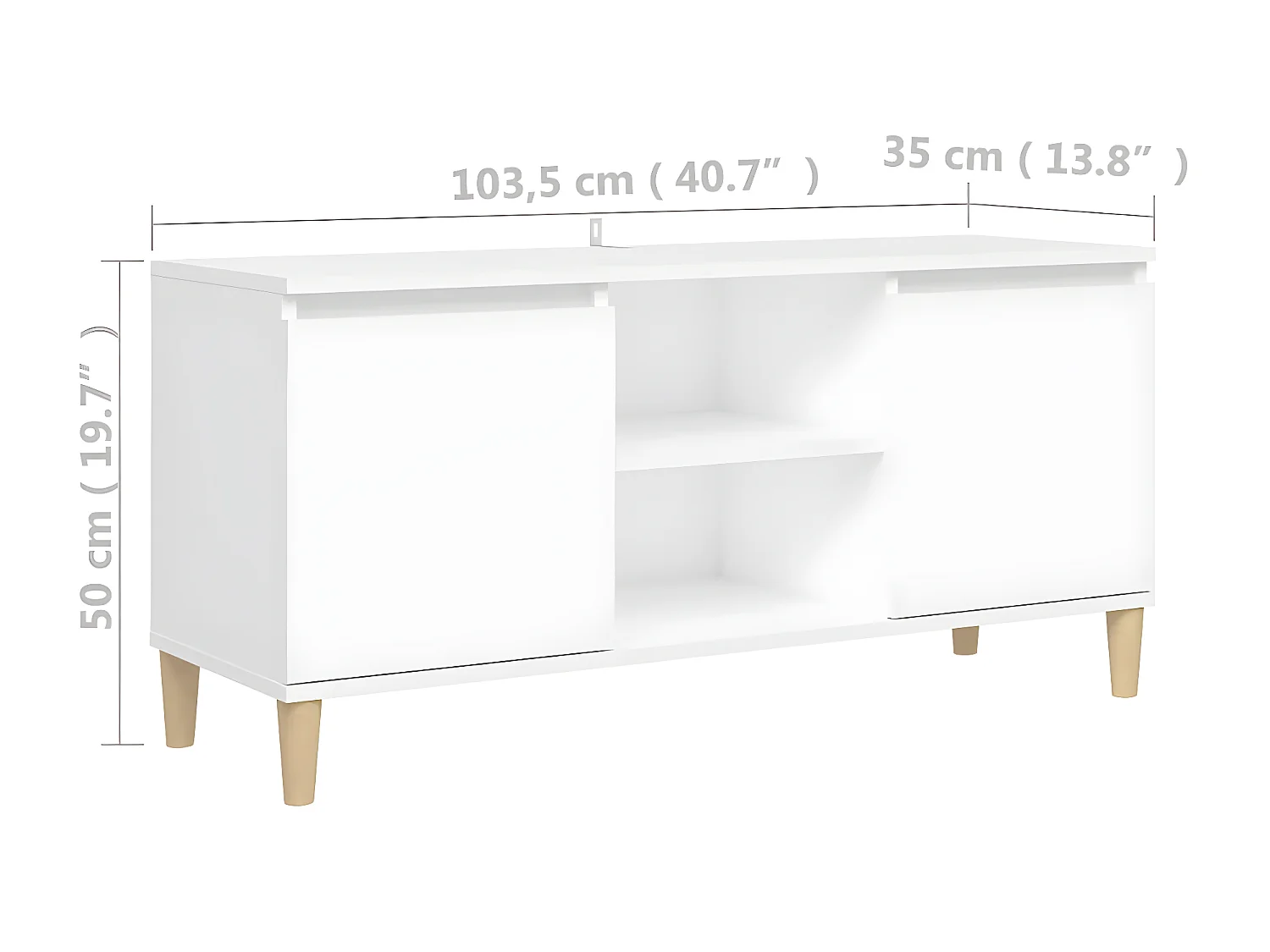 Mueble TV con patas de madera maciza Blanco 103,5x35x50 cm