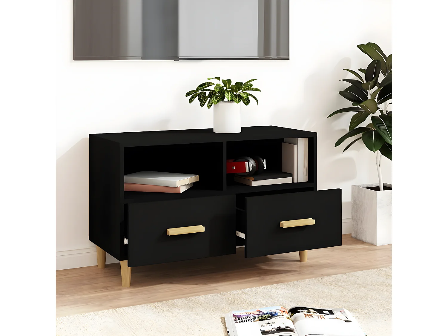 Meuble TV Noir 80x36x50 cm Bois d'ingénierie