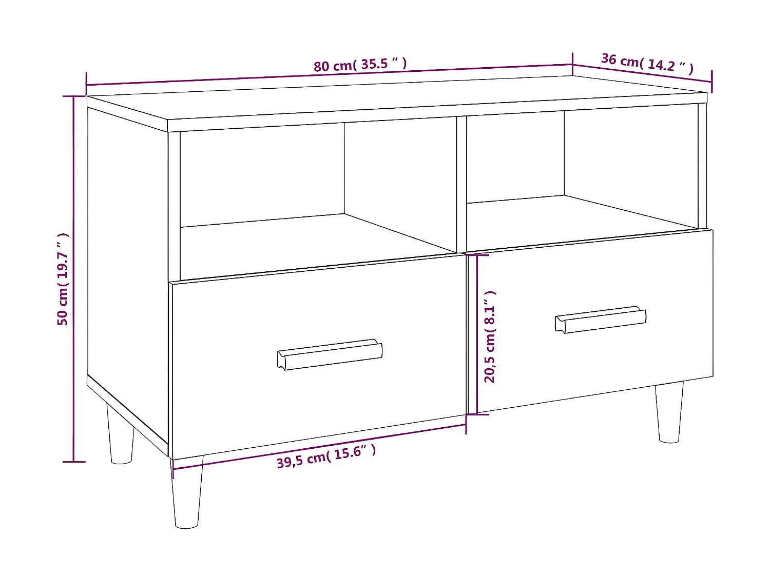 Meuble TV Noir 80x36x50 cm Bois d'ingénierie