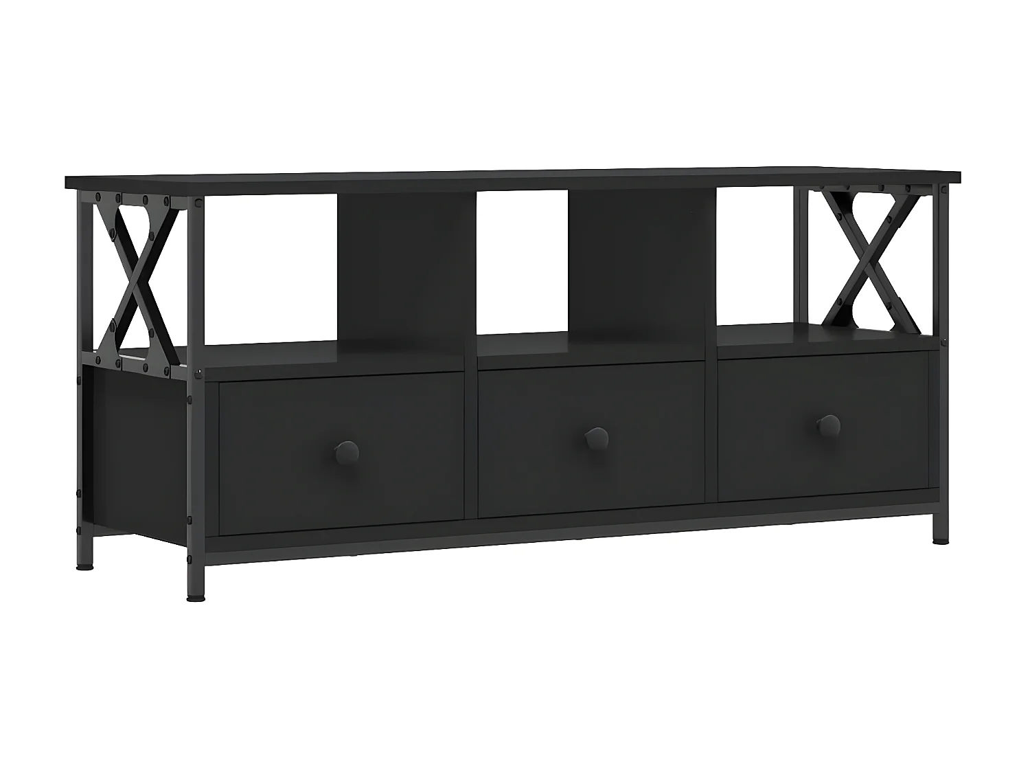 Mueble TV negro 102x33x45 cm madera contrachapada y hierro