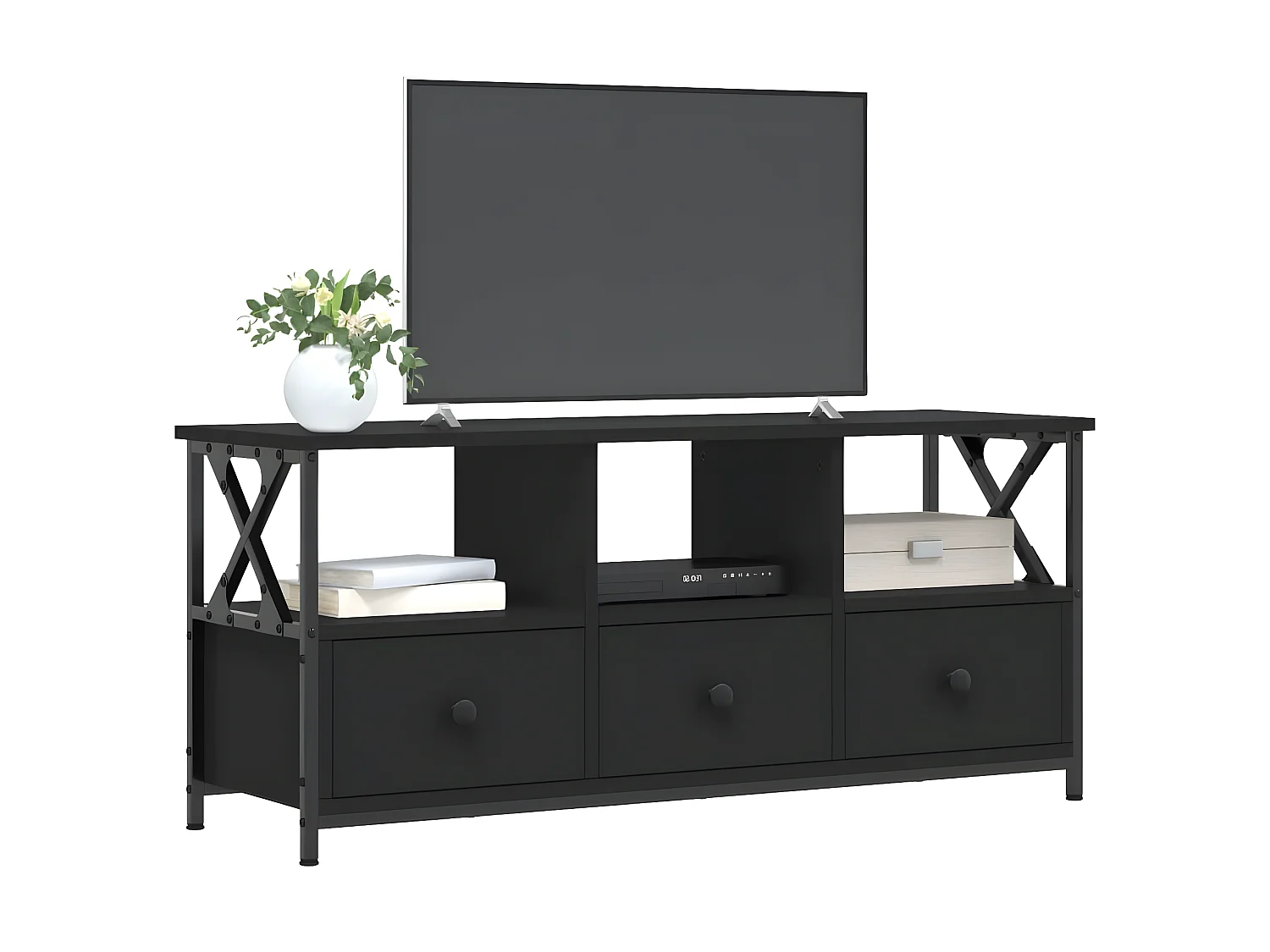 Mueble TV negro 102x33x45 cm madera contrachapada y hierro