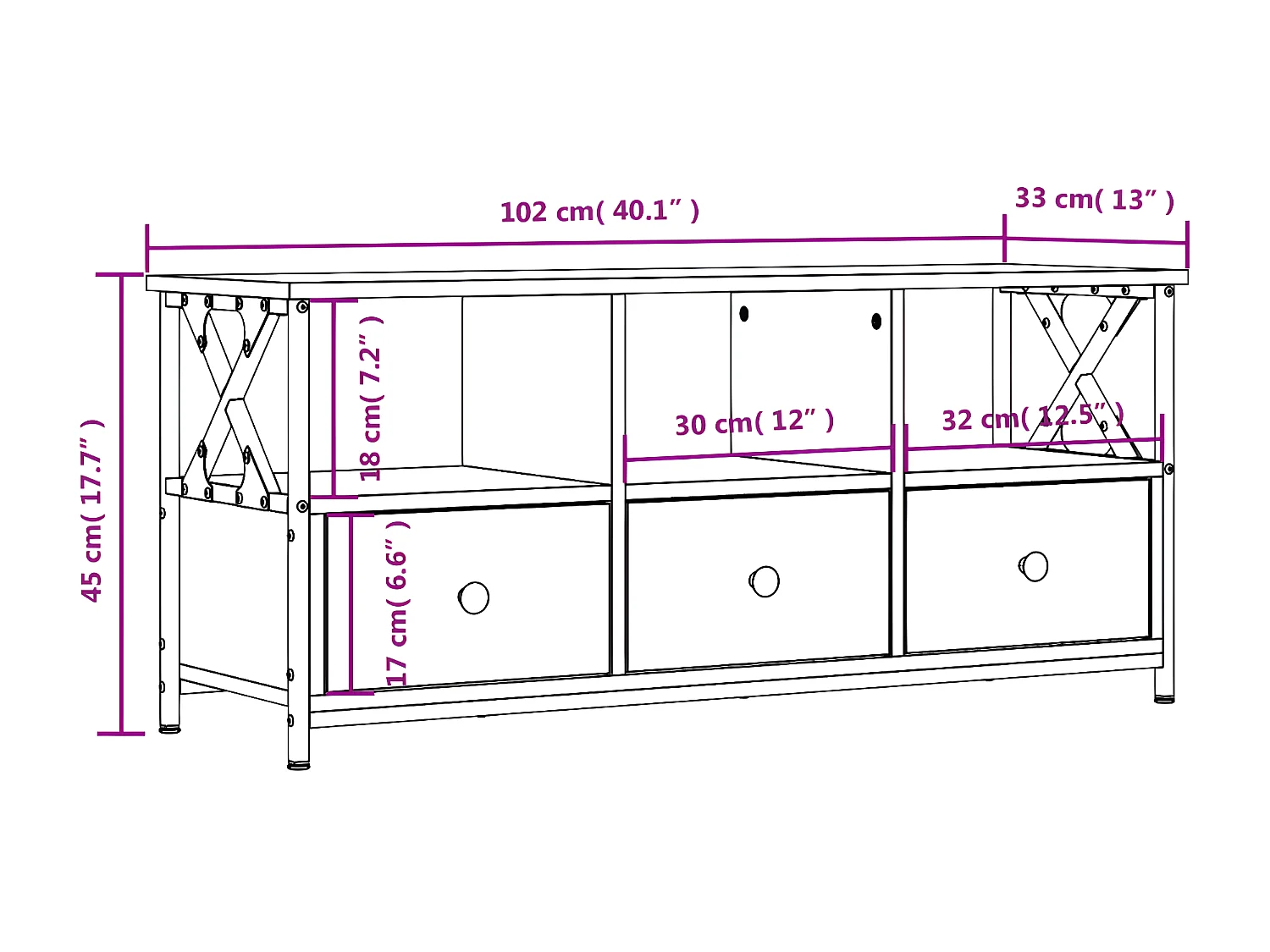 Mueble TV negro 102x33x45 cm madera contrachapada y hierro
