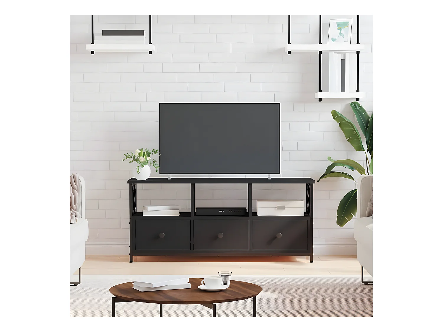 Meuble TV noir 102x33x45 cm bois d'ingénierie et fer
