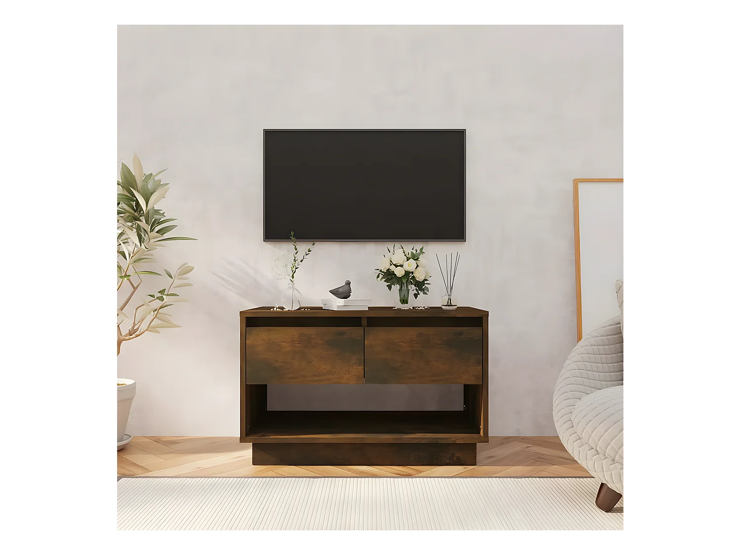 Meuble TV Chêne fumé 70x41x44 cm Aggloméré