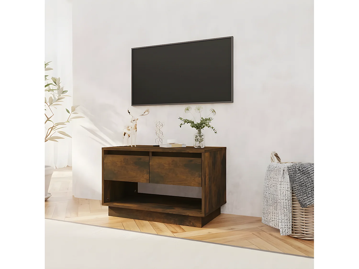 Meuble TV Chêne fumé 70x41x44 cm Aggloméré