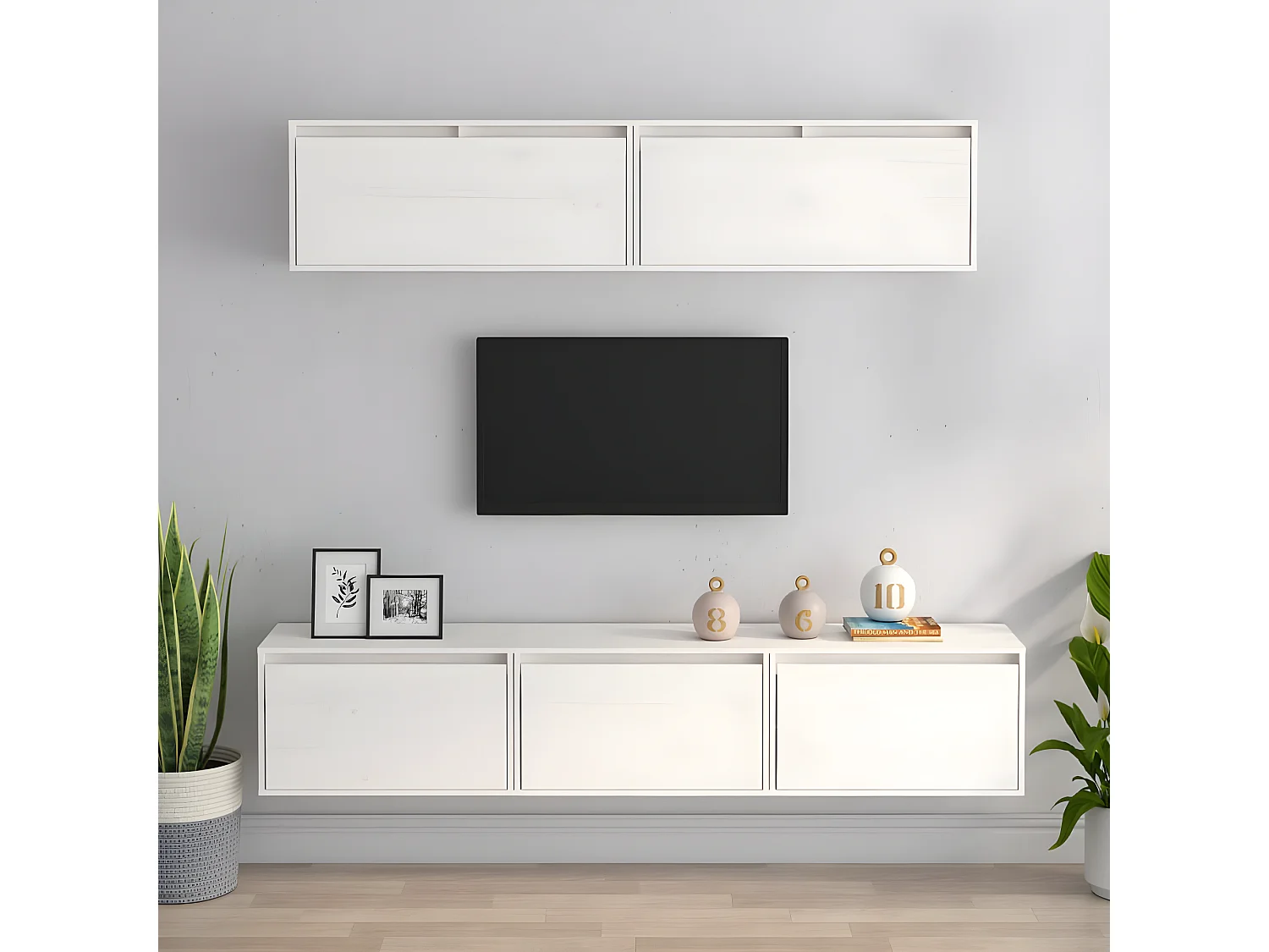 Meubles TV 5 pcs Blanc Bois massif de pin