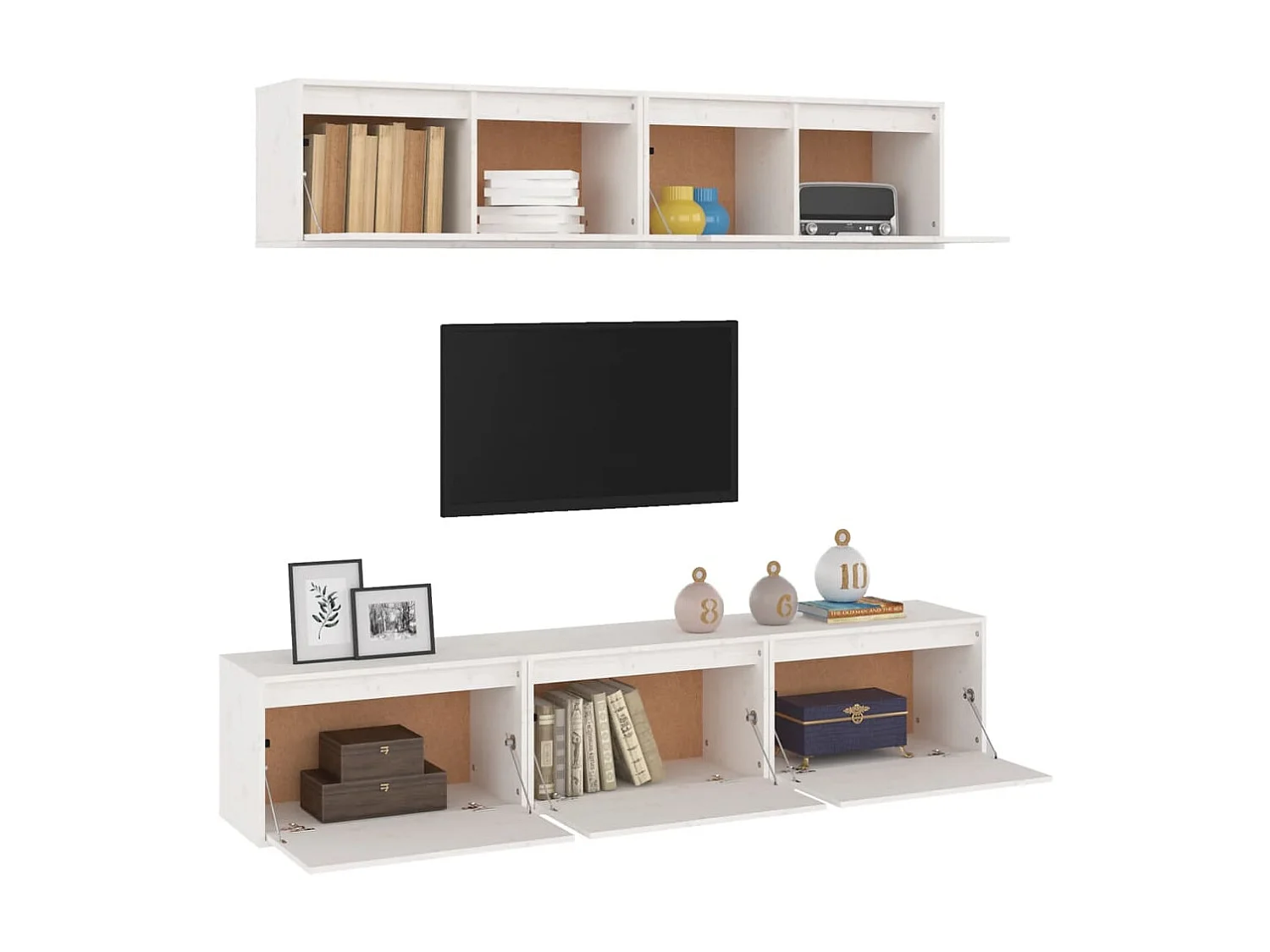 Meubles TV 5 pcs Blanc Bois massif de pin