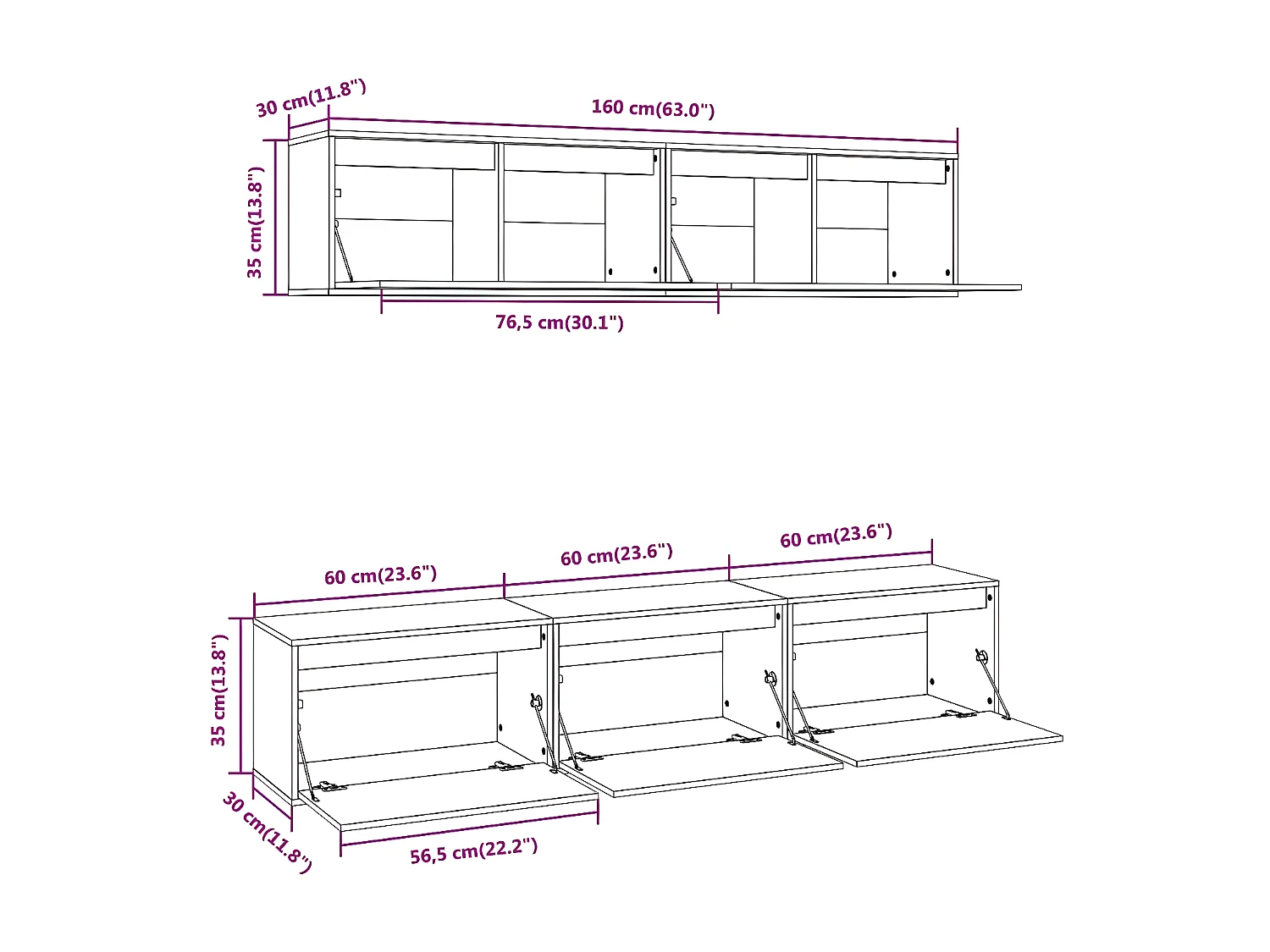 Meubles TV 5 pcs Blanc Bois massif de pin