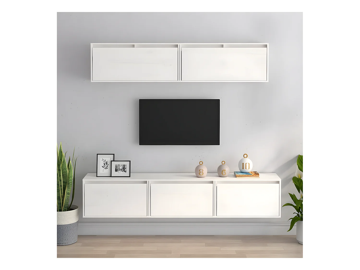 Mobili TV 5 pz. Bianco Legno di pino massiccio