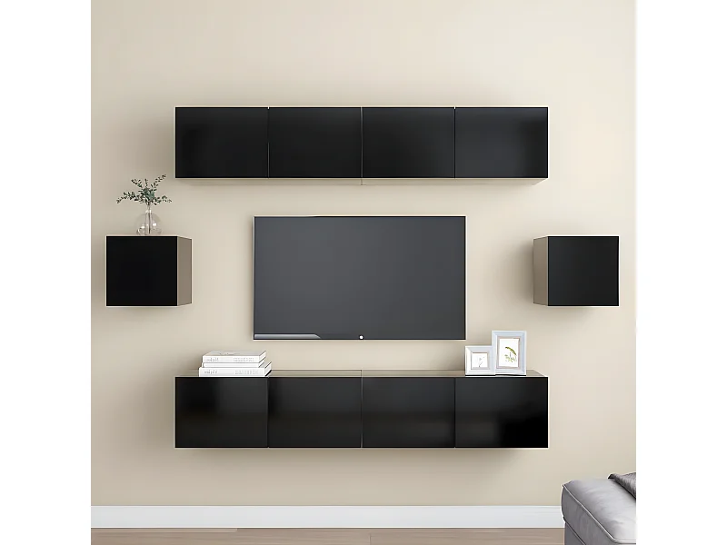 Set mobile TV 6 pezzi in truciolato nero