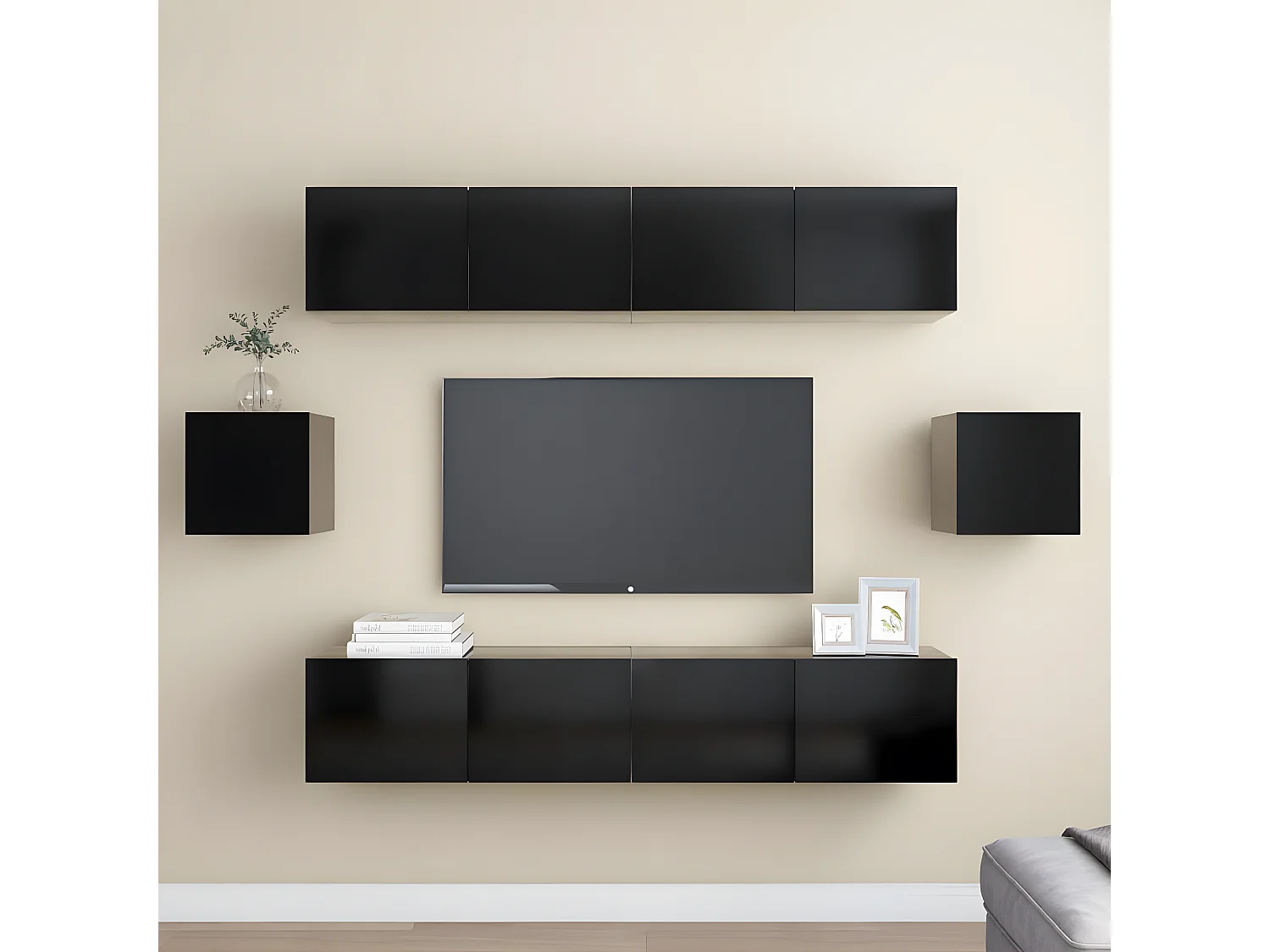 Ensemble de meuble TV 6 pcs Noir Aggloméré