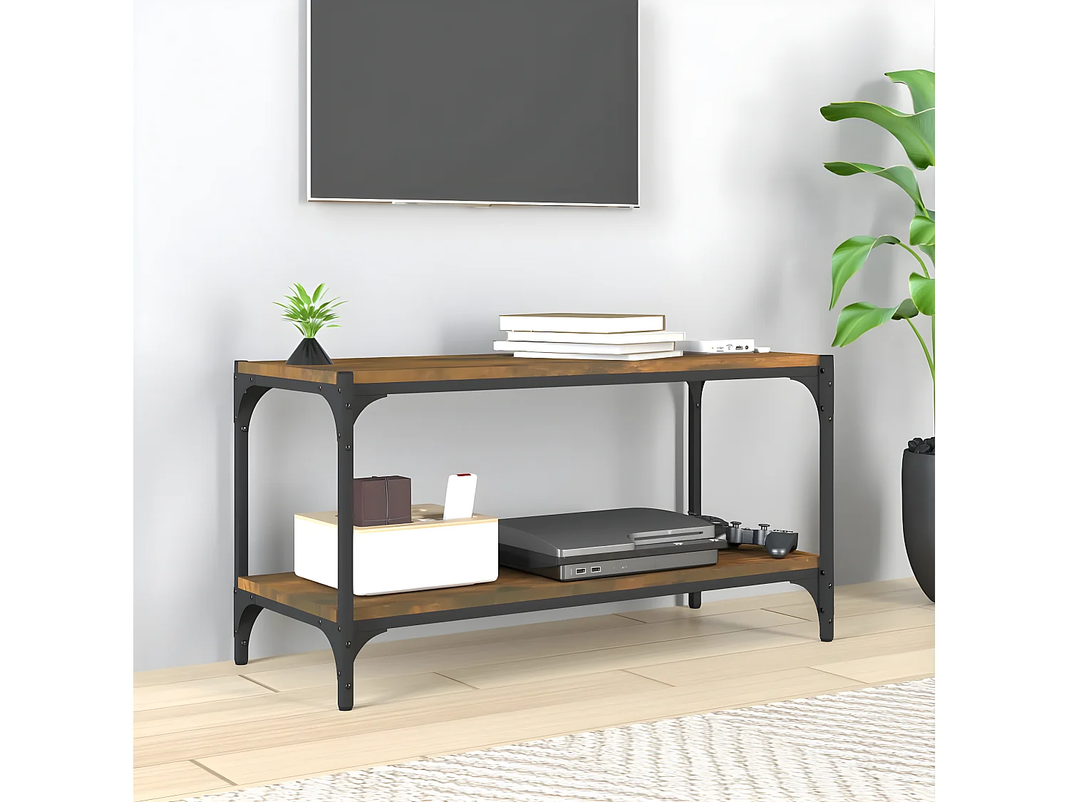 Móvel TV Carvalho fumado 80x33x41 cm Madeira e aço