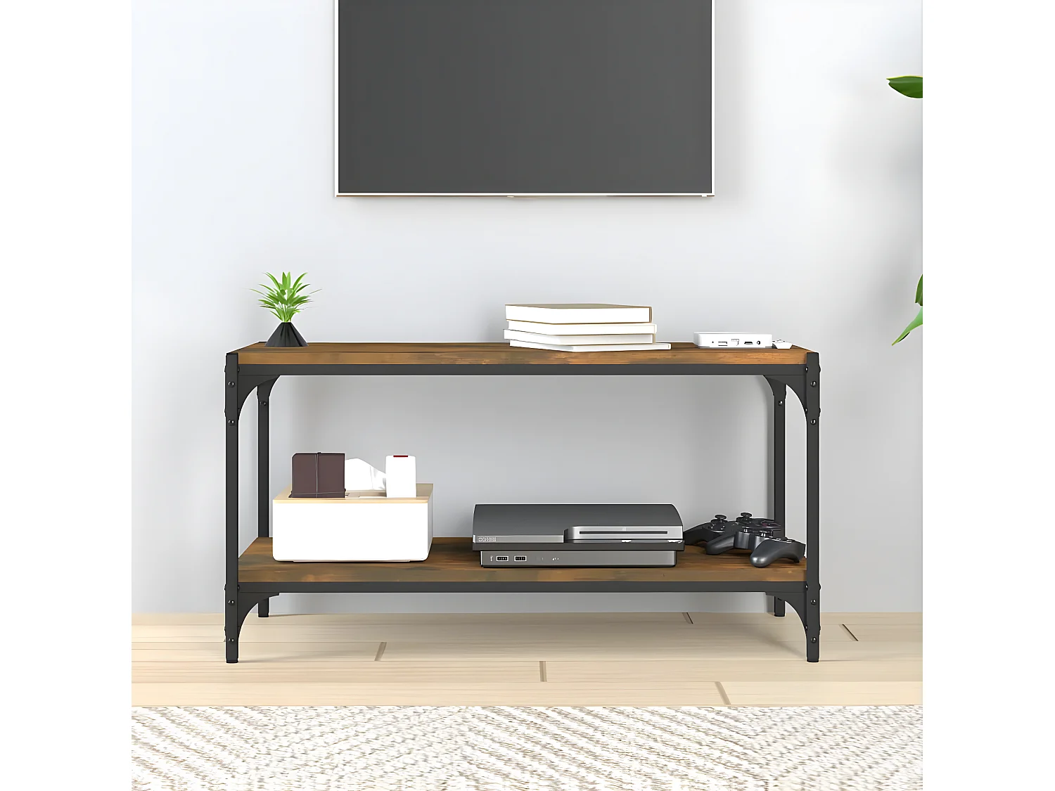 Móvel TV Carvalho fumado 80x33x41 cm Madeira e aço