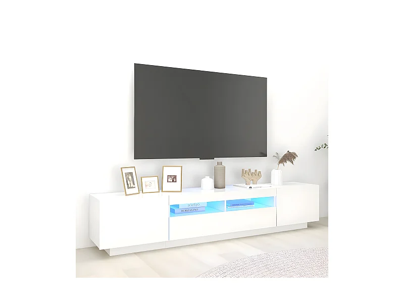 Meuble TV avec lumières LED Blanc 200x35x40 cm
