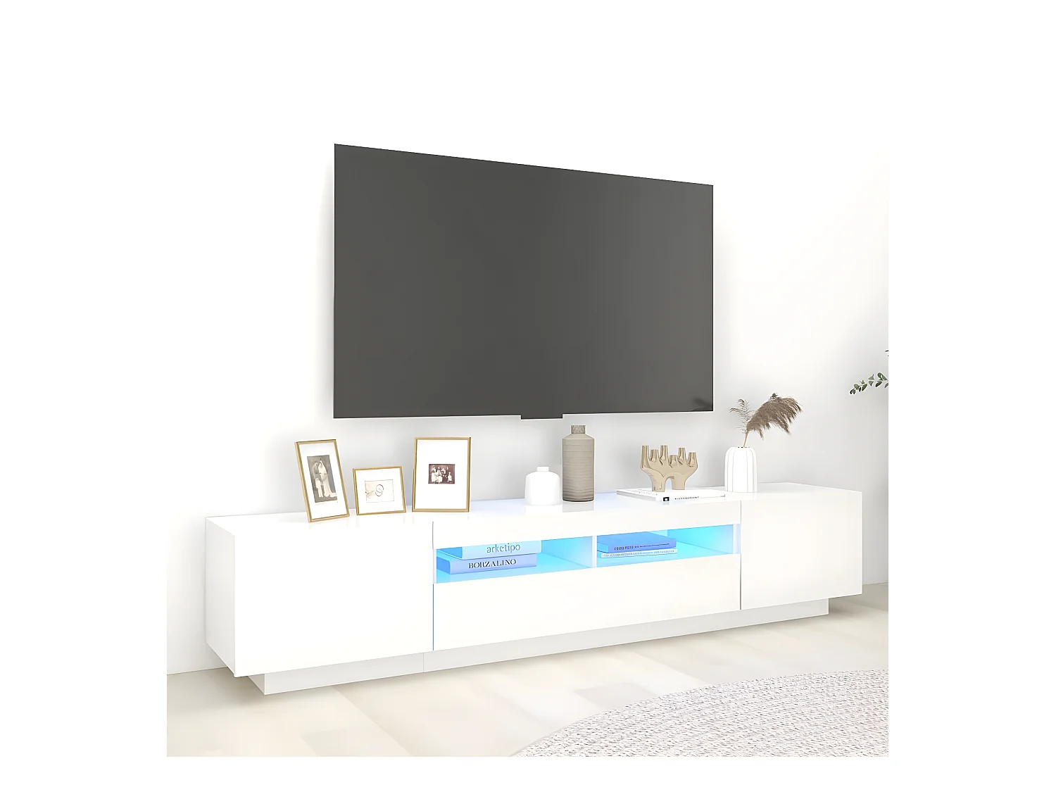 Meuble TV avec lumières LED Blanc 200x35x40 cm