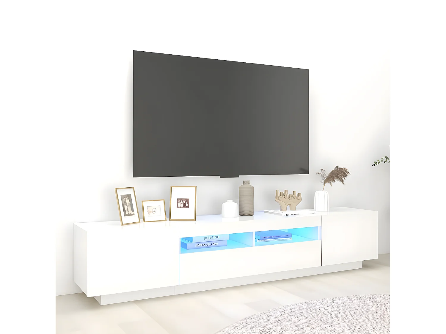 Meuble TV avec lumières LED Blanc 200x35x40 cm