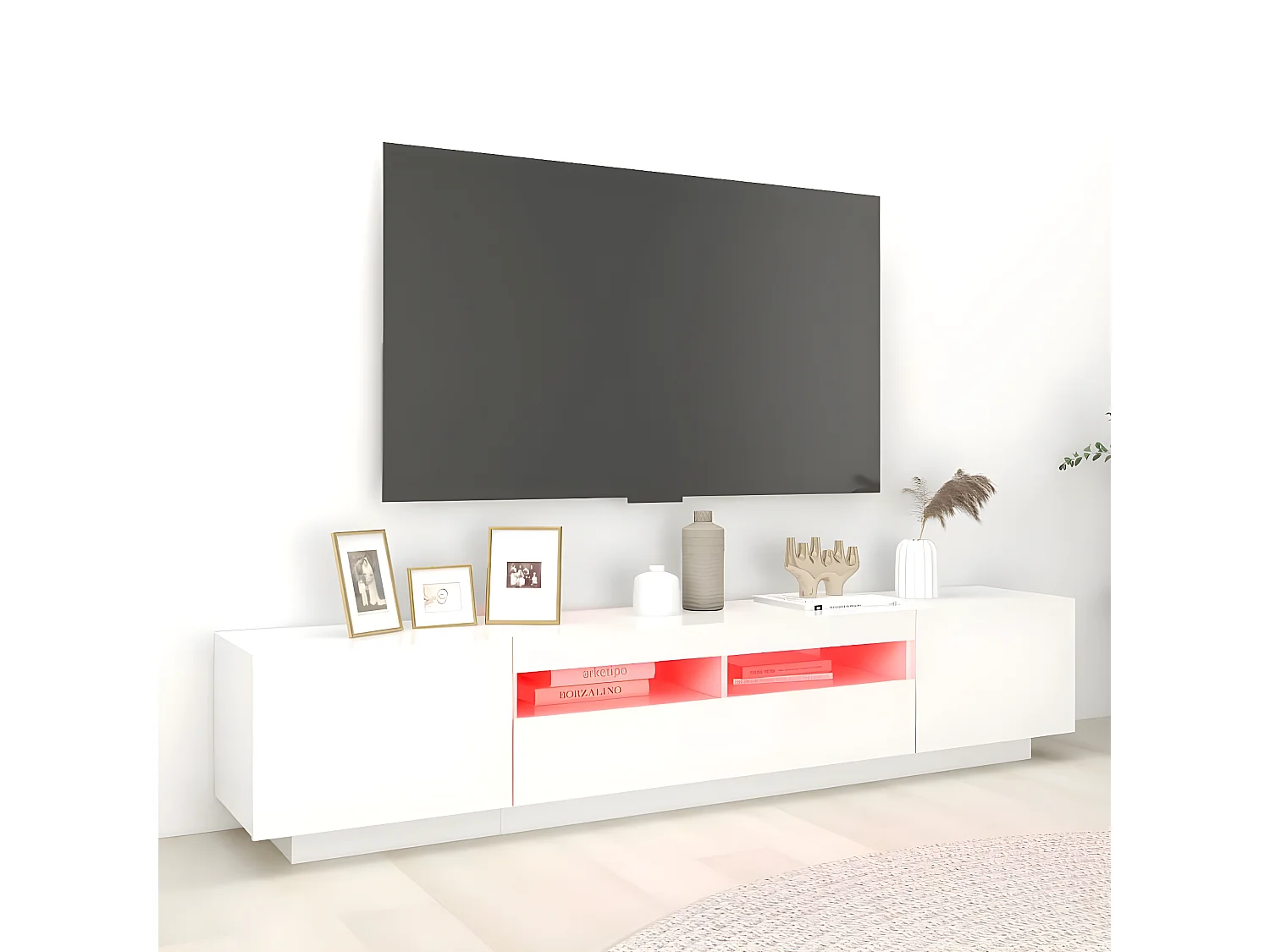 Meuble TV avec lumières LED Blanc 200x35x40 cm