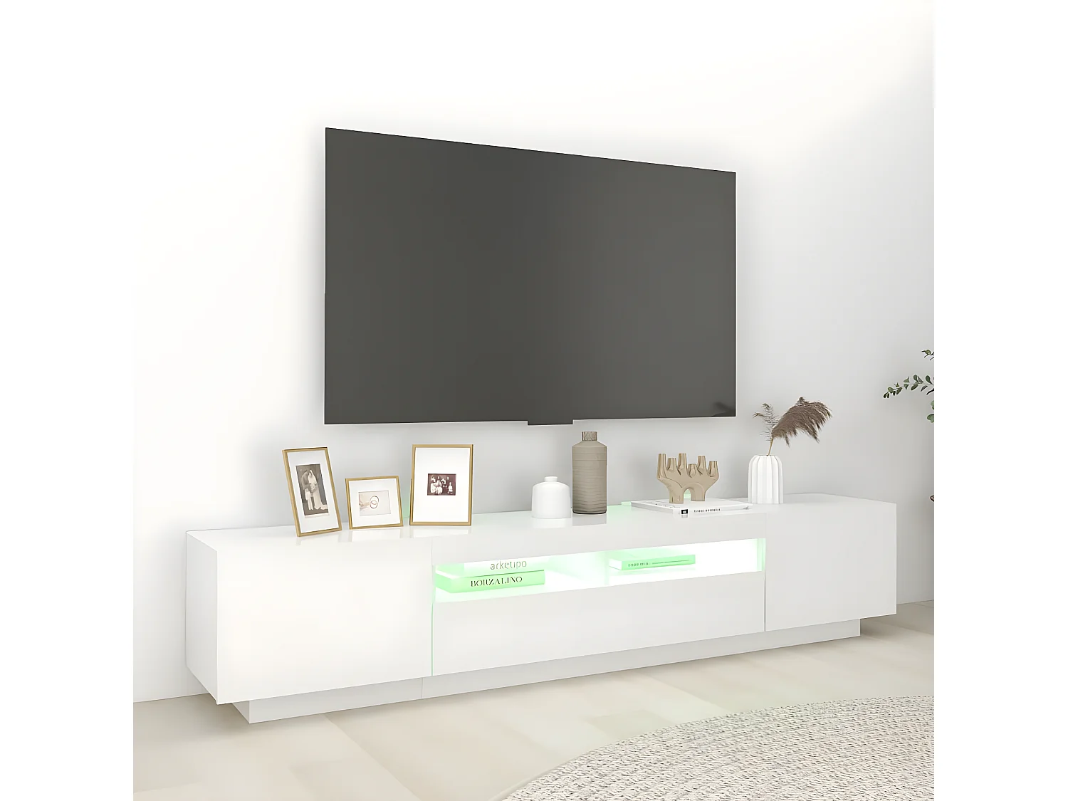 Meuble TV avec lumières LED Blanc 200x35x40 cm