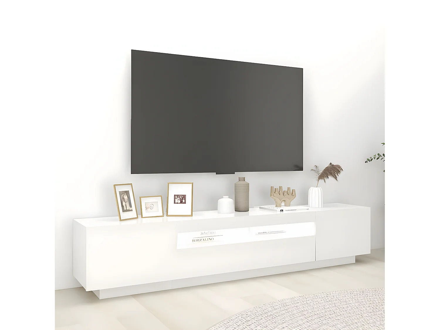 Meuble TV avec lumières LED Blanc 200x35x40 cm