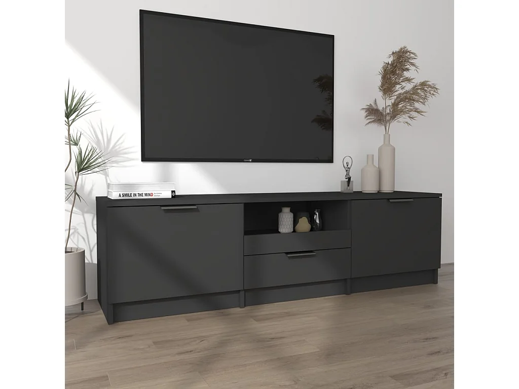 Móvel TV preto 140x35x40 cm Madeira trabalhada