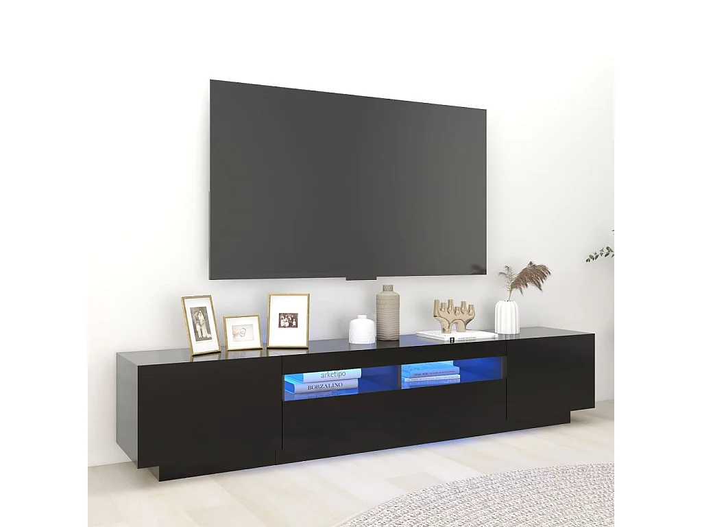 Móvel de TV com luzes LED Preto 200x35x40 cm