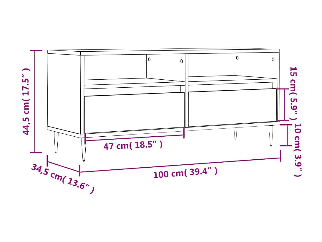 Meuble TV blanc 100x34,5x44,5 cm bois d'ingénierie