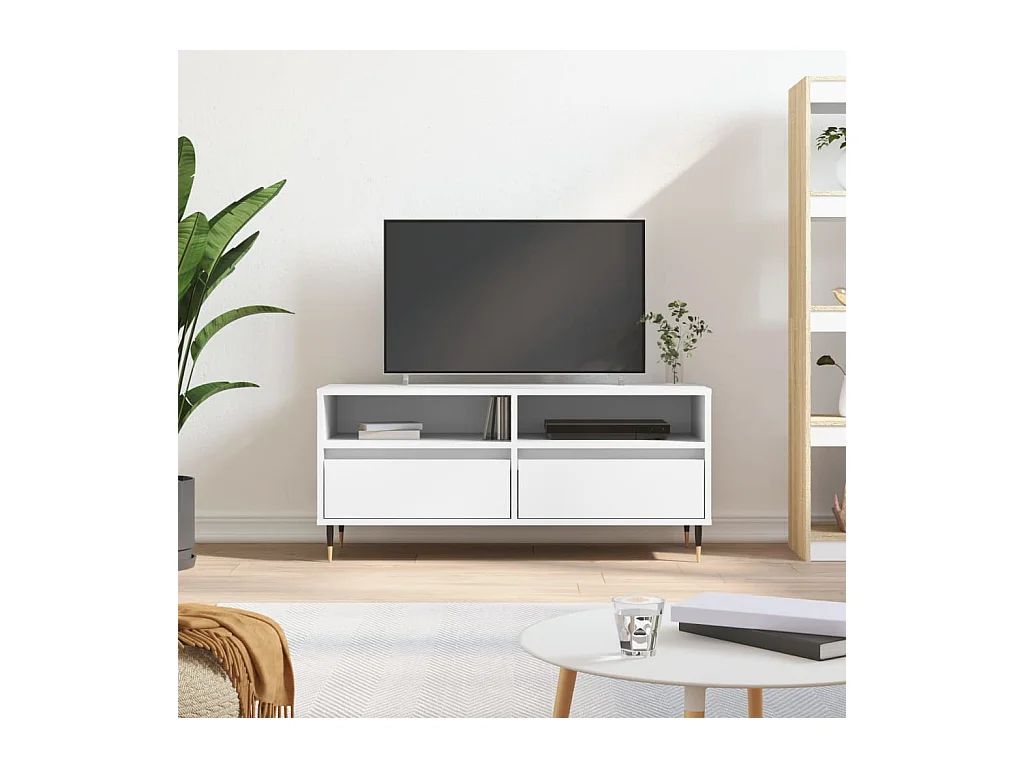 Meuble TV blanc 100x34,5x44,5 cm bois d'ingénierie