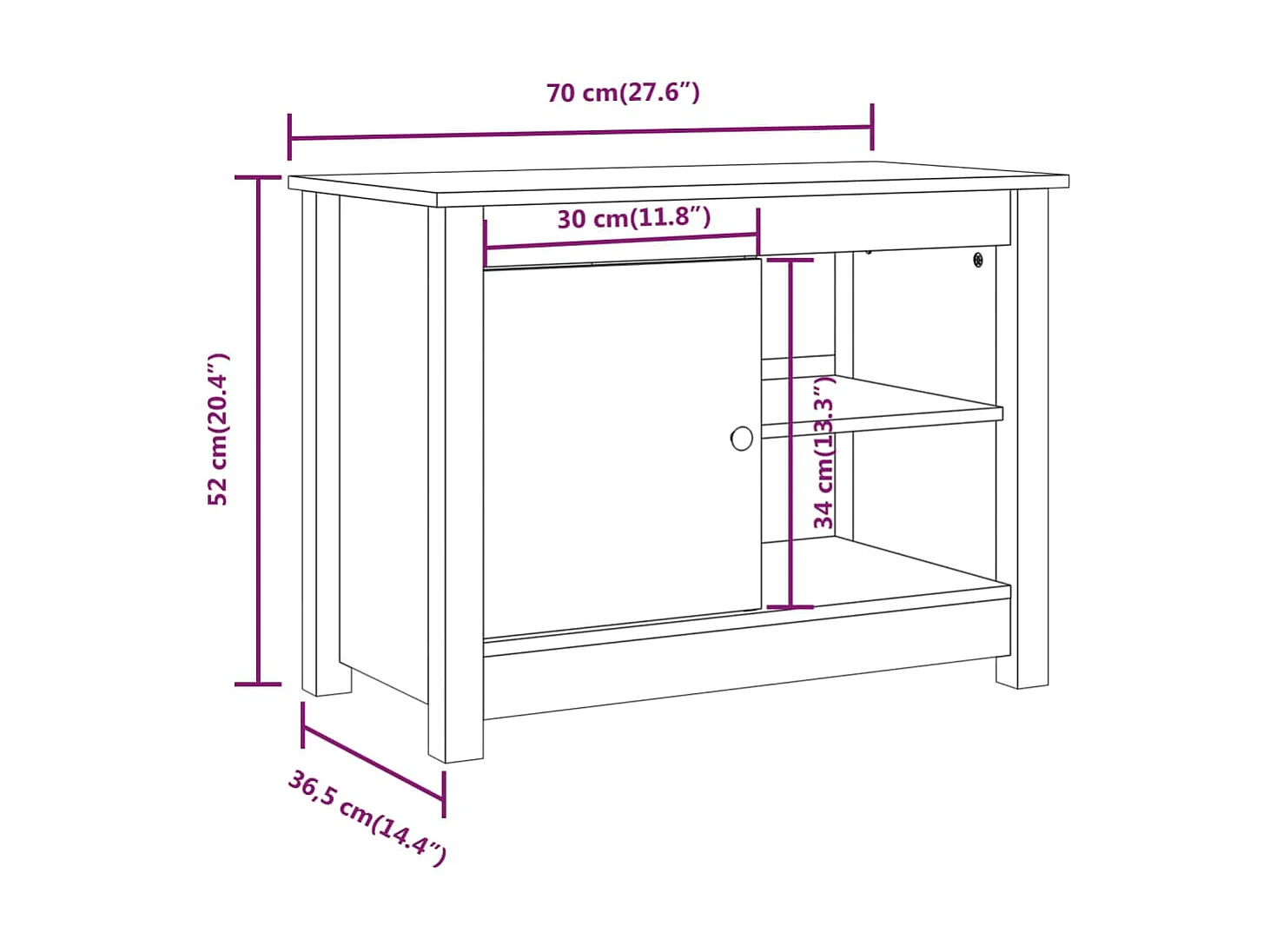 Meuble TV Gris 70x36,5x52 cm Bois de pin massif