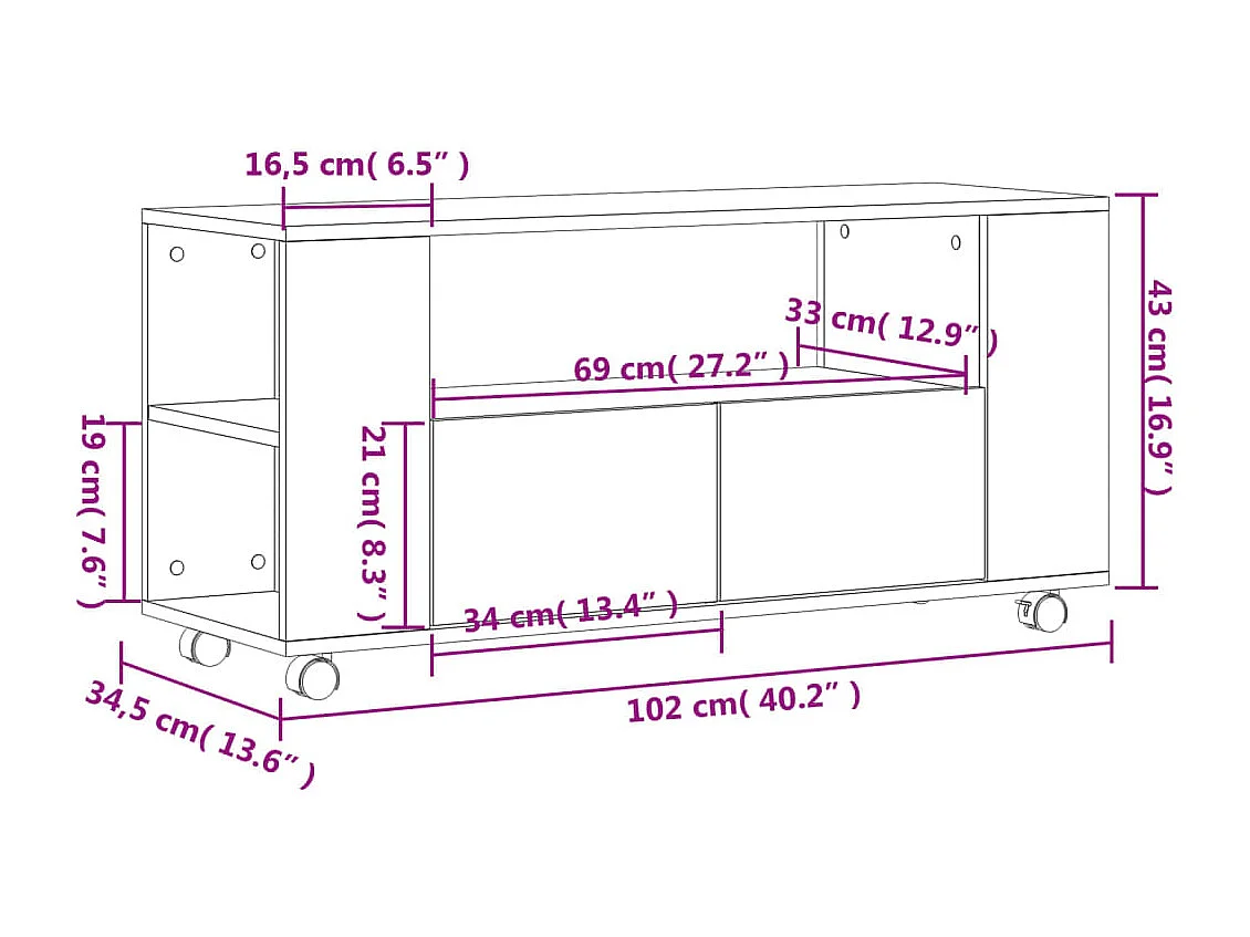 Sonoma grijs tv-meubel 102x34,5x43 cm samengesteld hout