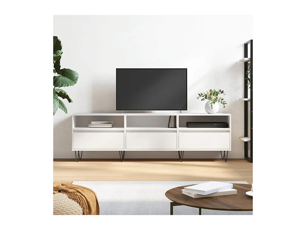 Meuble TV blanc 150x30x44,5 cm bois d'ingénierie