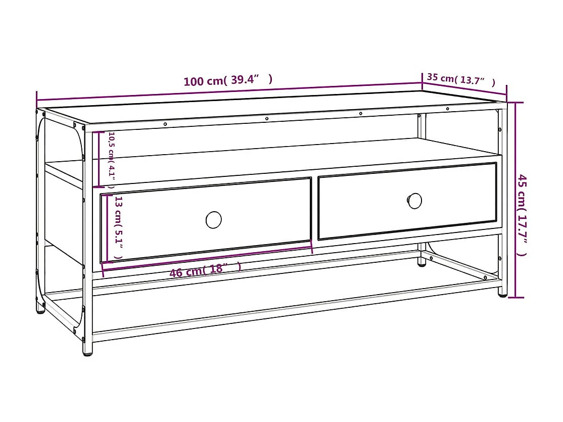 Mueble TV negro 100x35x45 cm de madera contrachapada