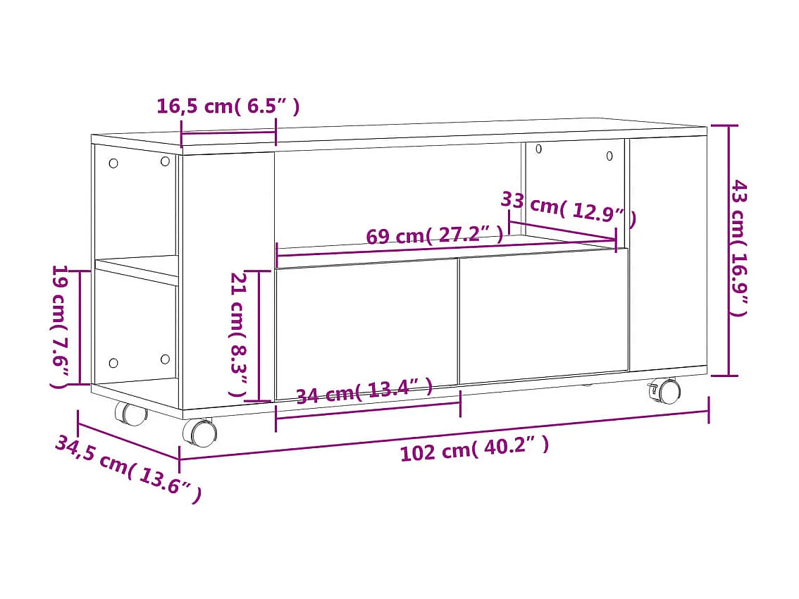 Meuble TV gris béton 102x34,5x43 cm bois d'ingénierie