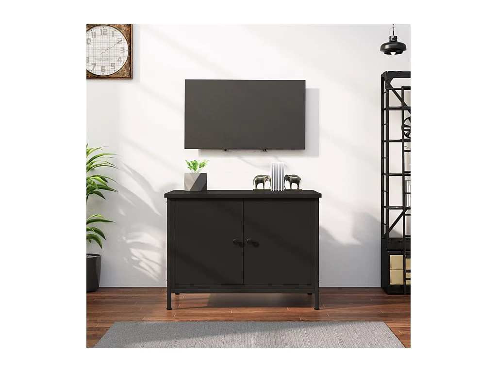 Meuble TV avec portes noir 60x35x45 cm bois d'ingénierie
