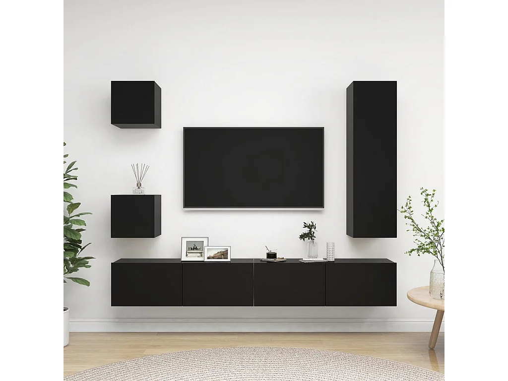 TV-Schrank-Set, 5-teilig, schwarze Spanplatte