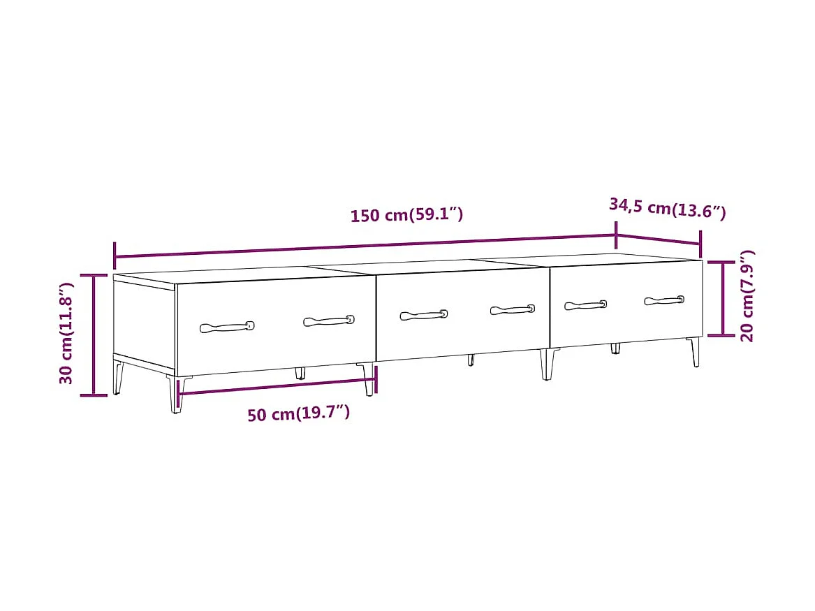 Meuble TV Sonoma gris 150x34,5x30 cm Bois d'ingénierie