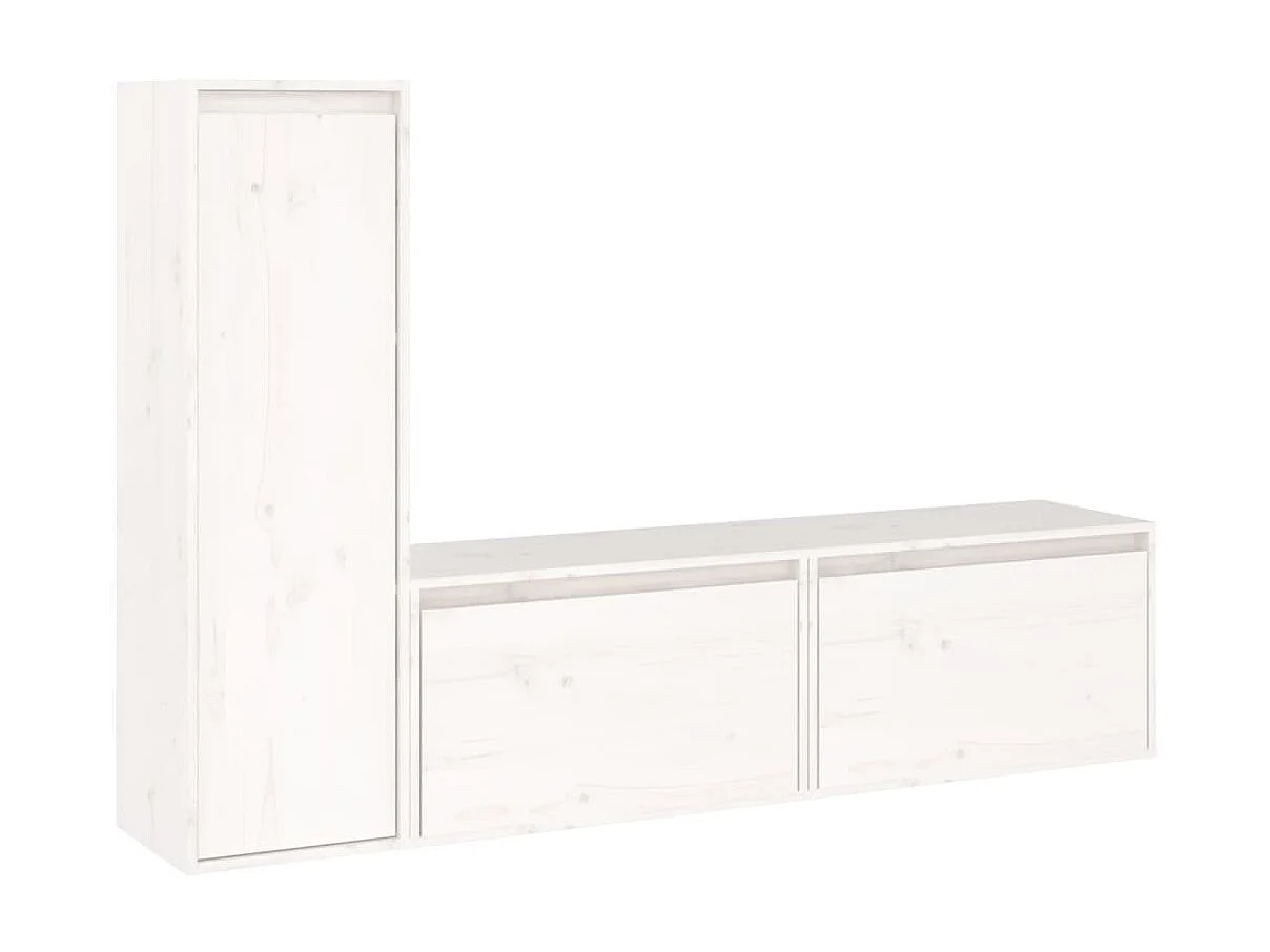 Mobile TV 3 pz. Bianco Legno di pino massiccio