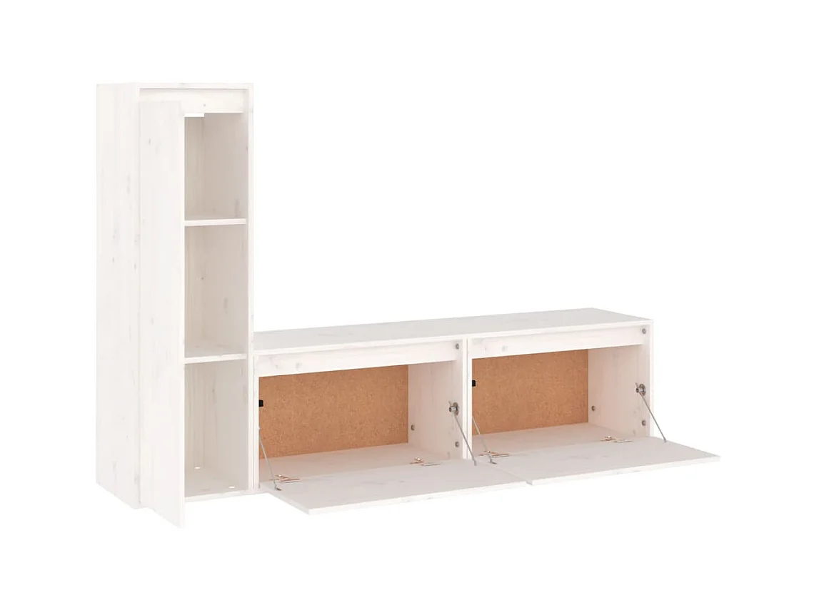 Meubles TV 3 pcs Blanc Bois massif de pin
