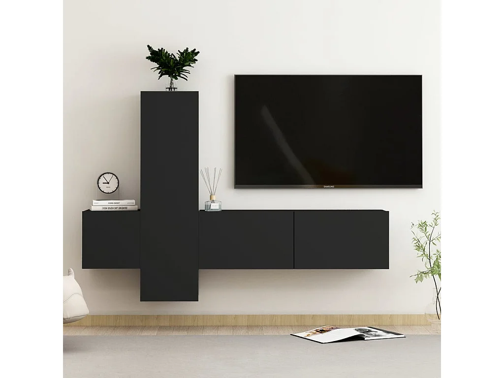 Ensemble de meubles TV 3 pcs Noir Aggloméré