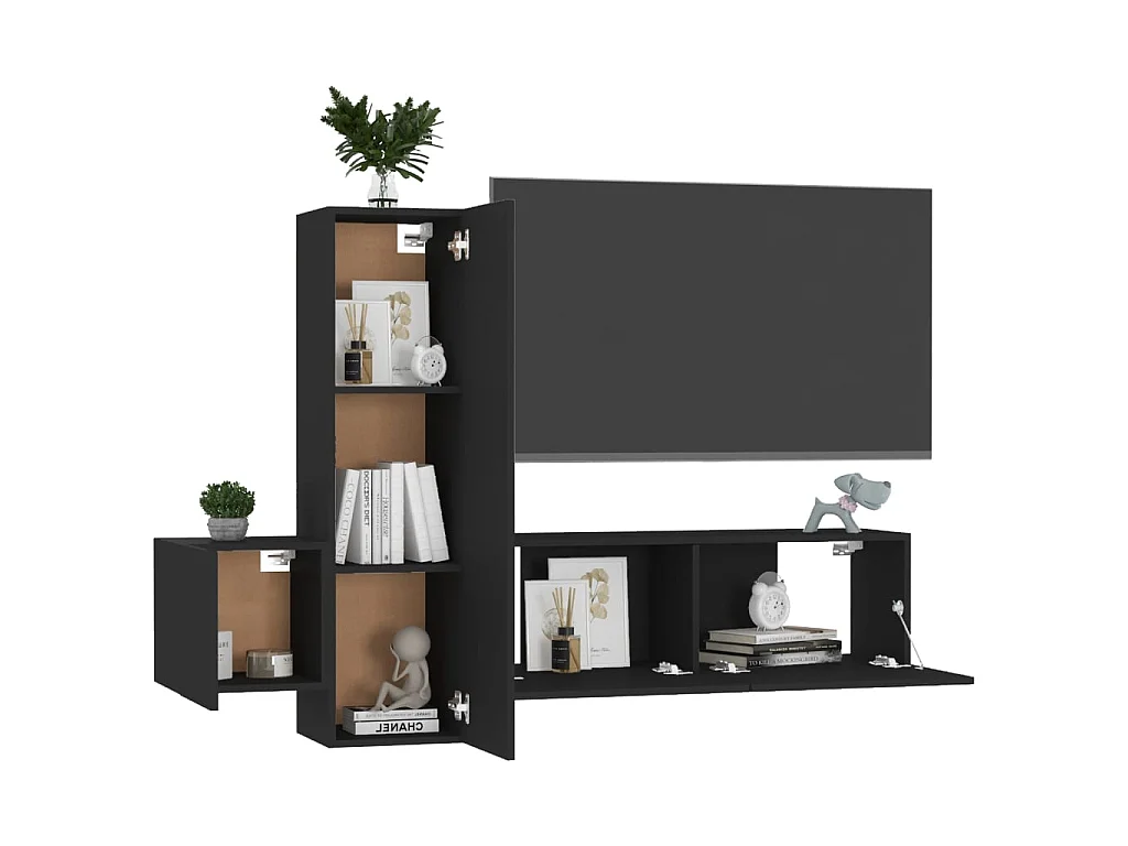 Ensemble de meubles TV 3 pcs Noir Aggloméré