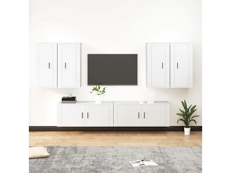 Set supporto TV da 6 pezzi in MDF bianco