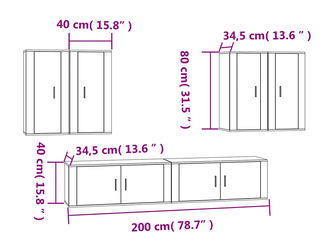 Set supporto TV da 6 pezzi in MDF bianco