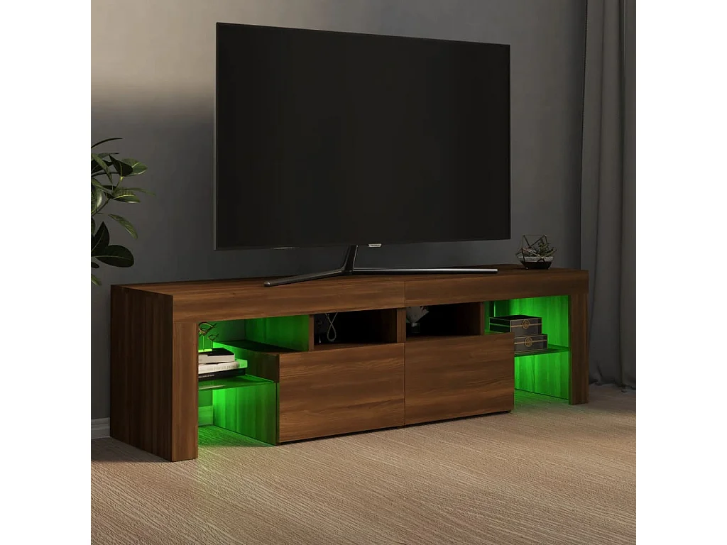 TV-Schrank mit LED-Leuchten, braune Eiche, 140 x 36,5 x 40 cm