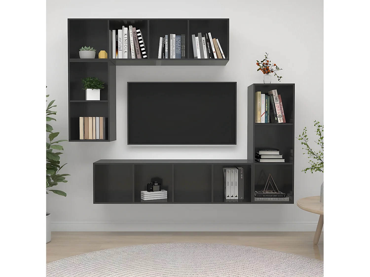 Ensemble de meubles TV 4 pcs Gris brillant Bois d'ingénierie