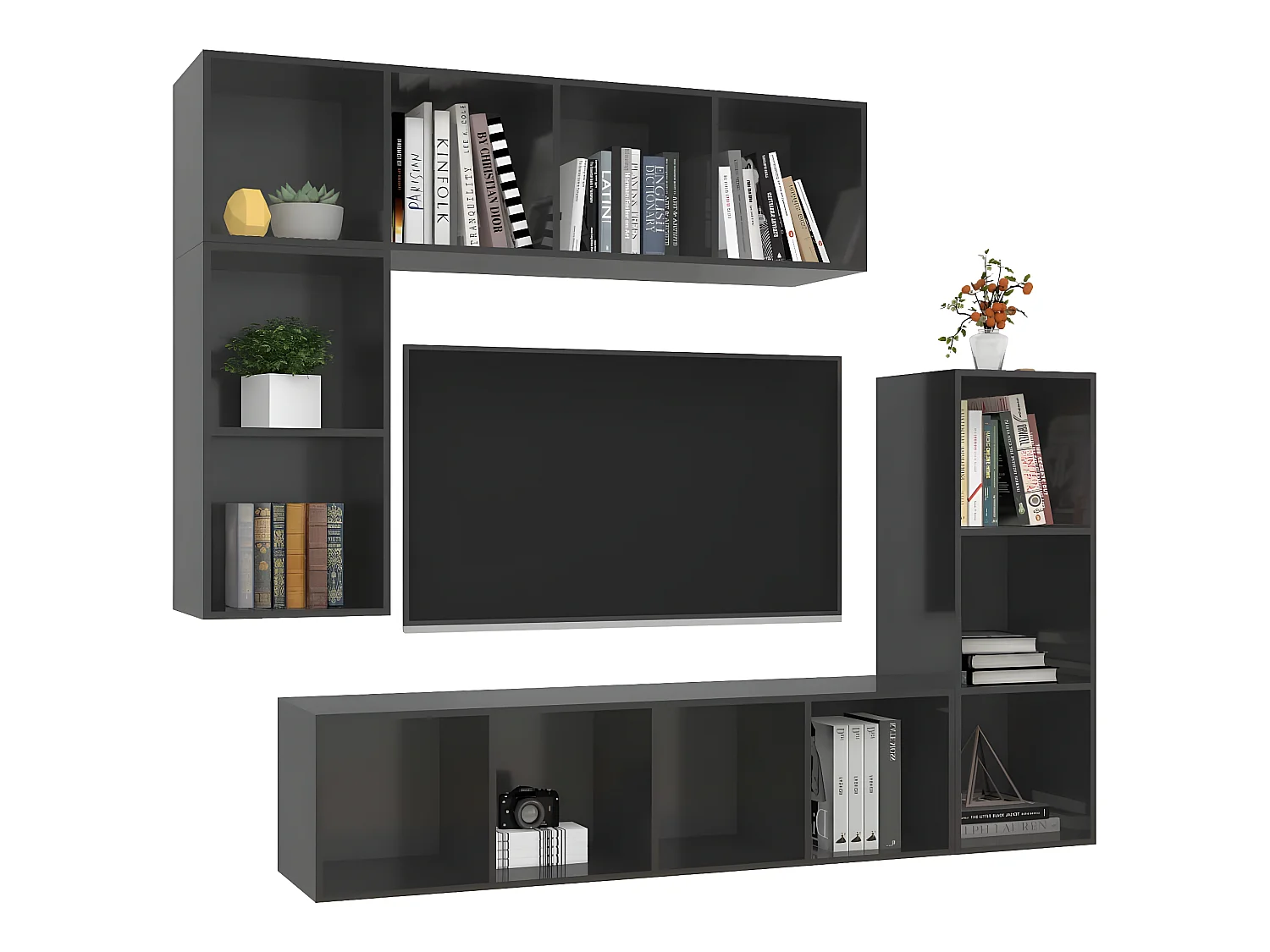 Ensemble de meubles TV 4 pcs Gris brillant Bois d'ingénierie