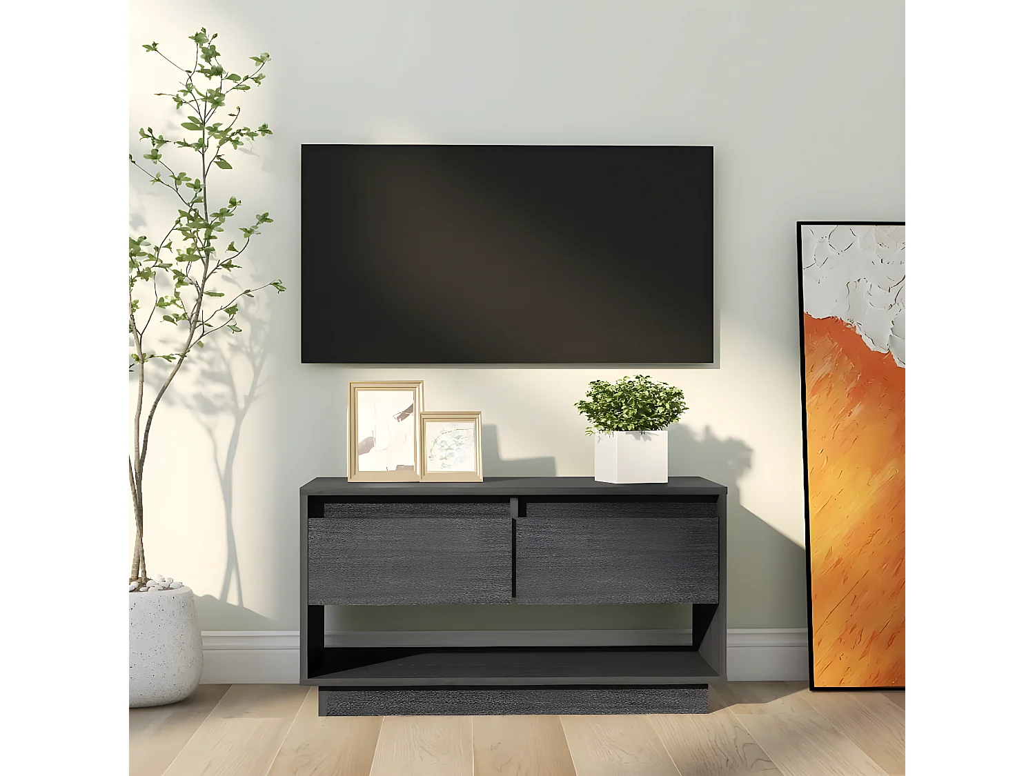 Meuble TV Gris 74x34x40 cm Bois de pin massif