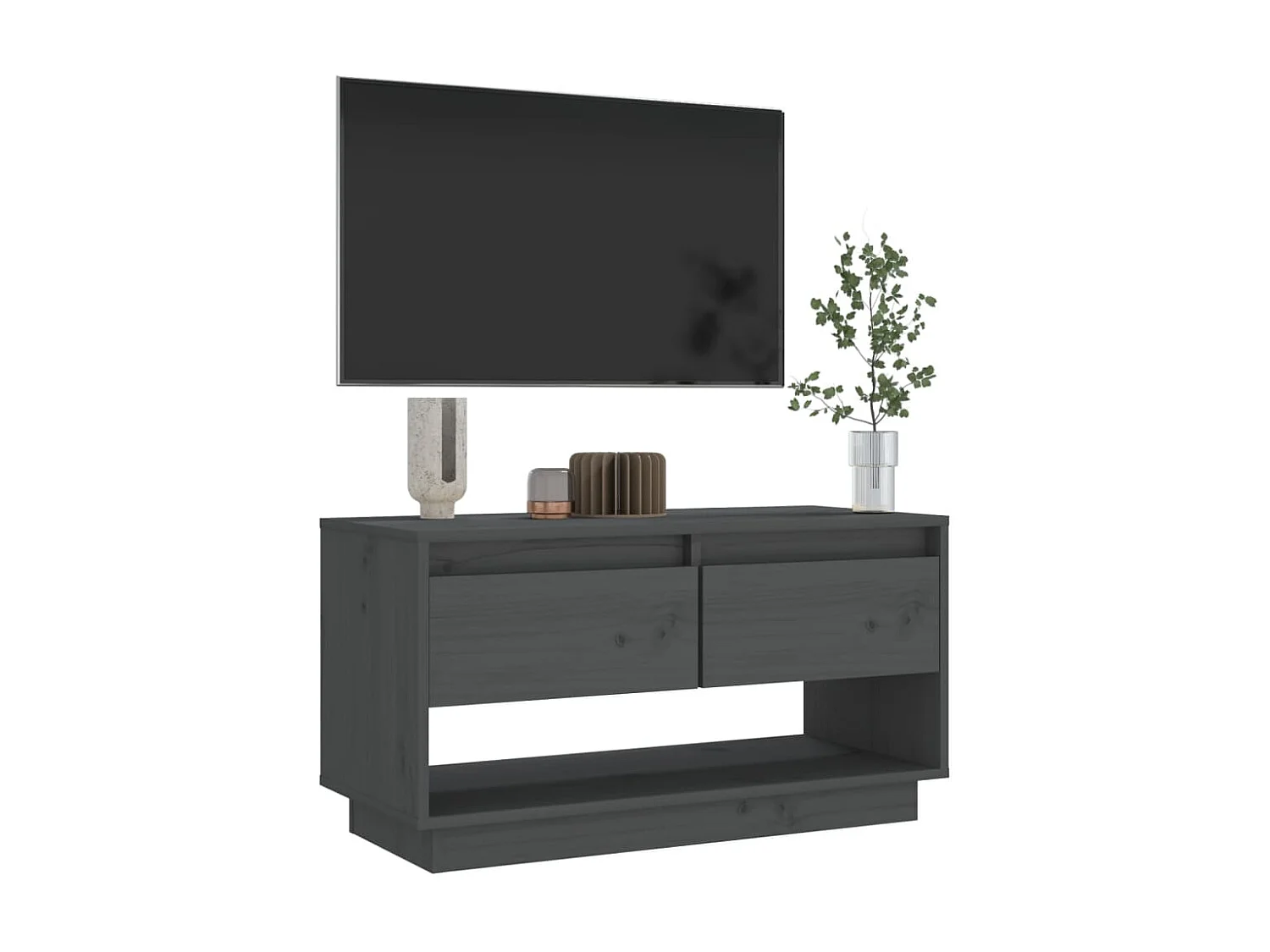 Meuble TV Gris 74x34x40 cm Bois de pin massif