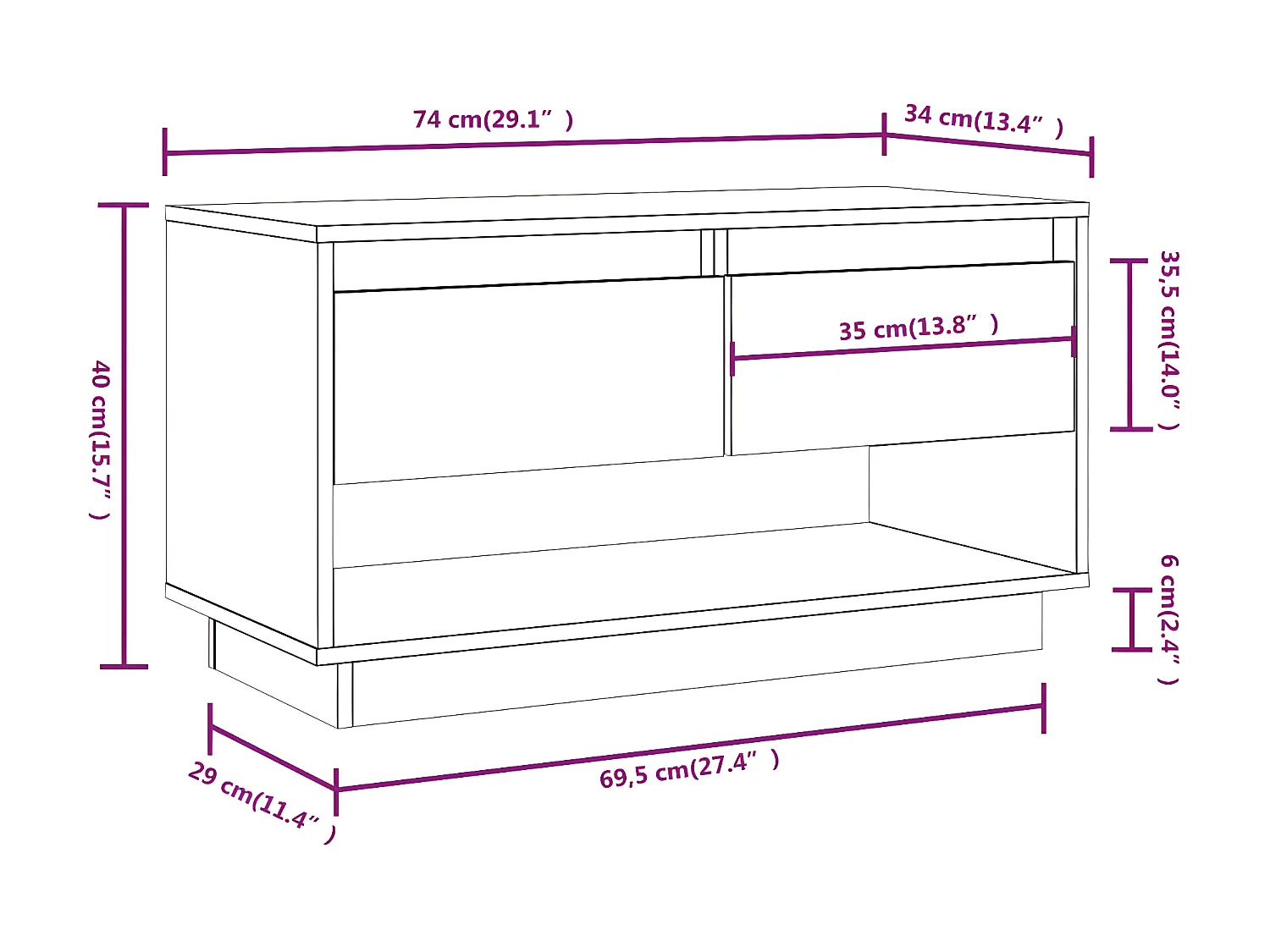 Meuble TV Gris 74x34x40 cm Bois de pin massif