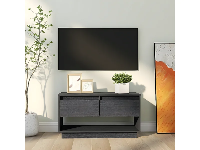 Meuble TV Gris 74x34x40 cm Bois de pin massif