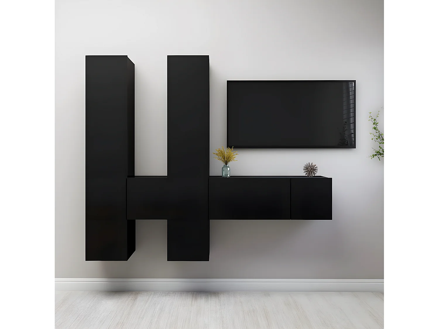 Ensemble de meuble TV 7 pcs Noir Aggloméré